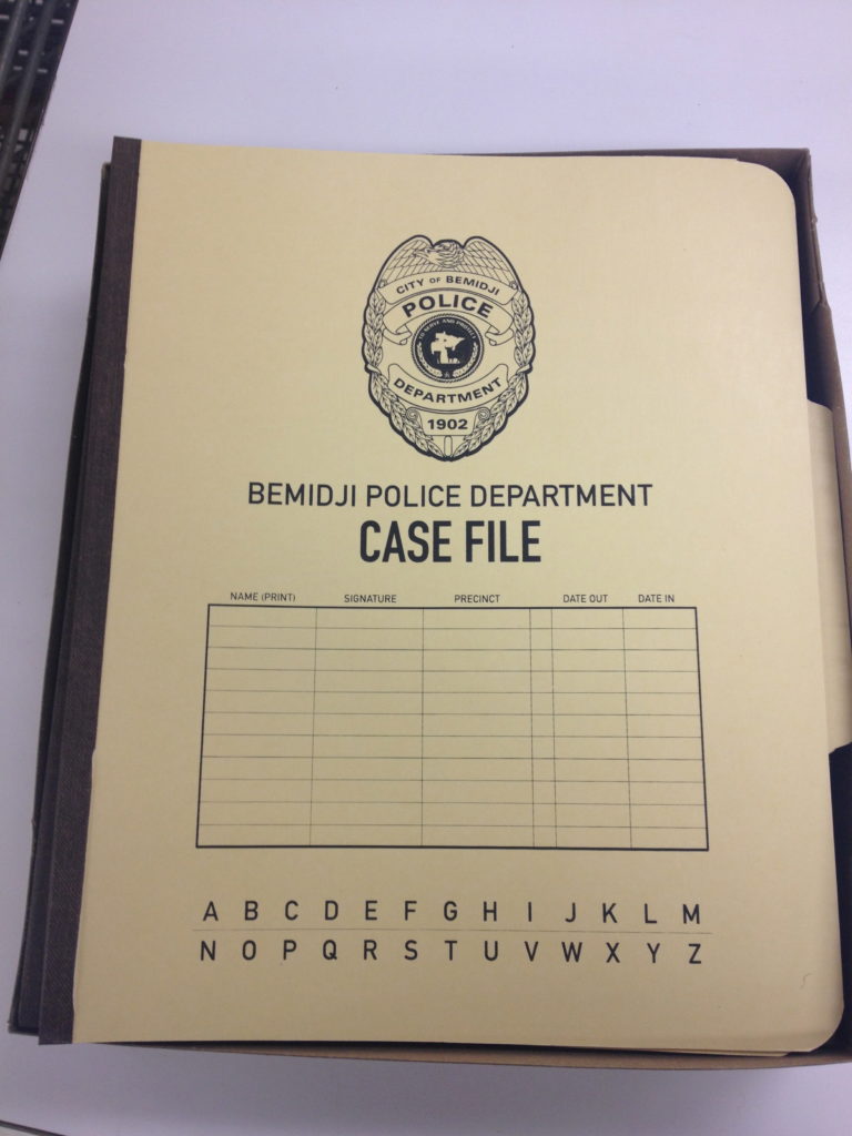 Case files! I had to cut a special template out of foam core so that I could print these. The back has a clip that couldn't be removed. 