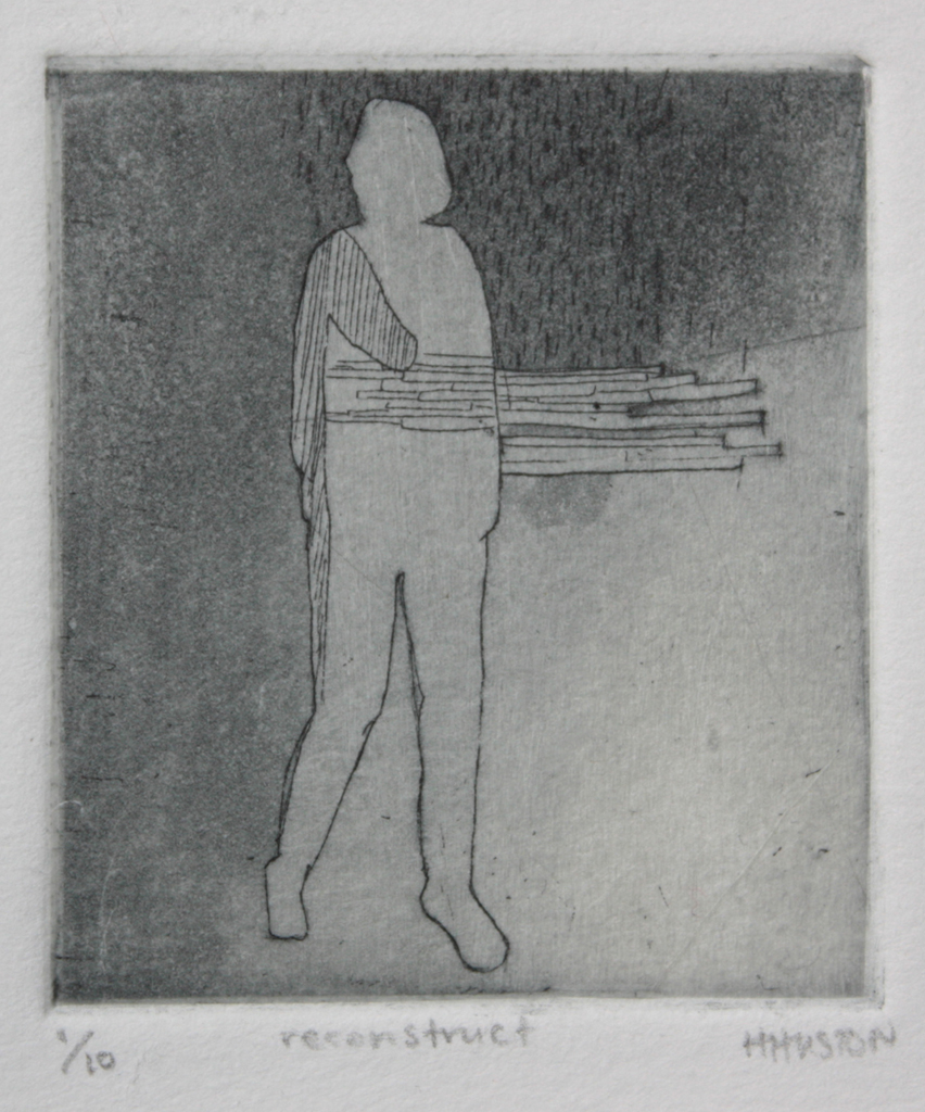 Reconstruct (etching and chine colle, 2.25" x 2") 